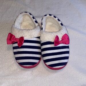 Wonder Nation Navy and White Striped Kids Slippers with Pink Bow